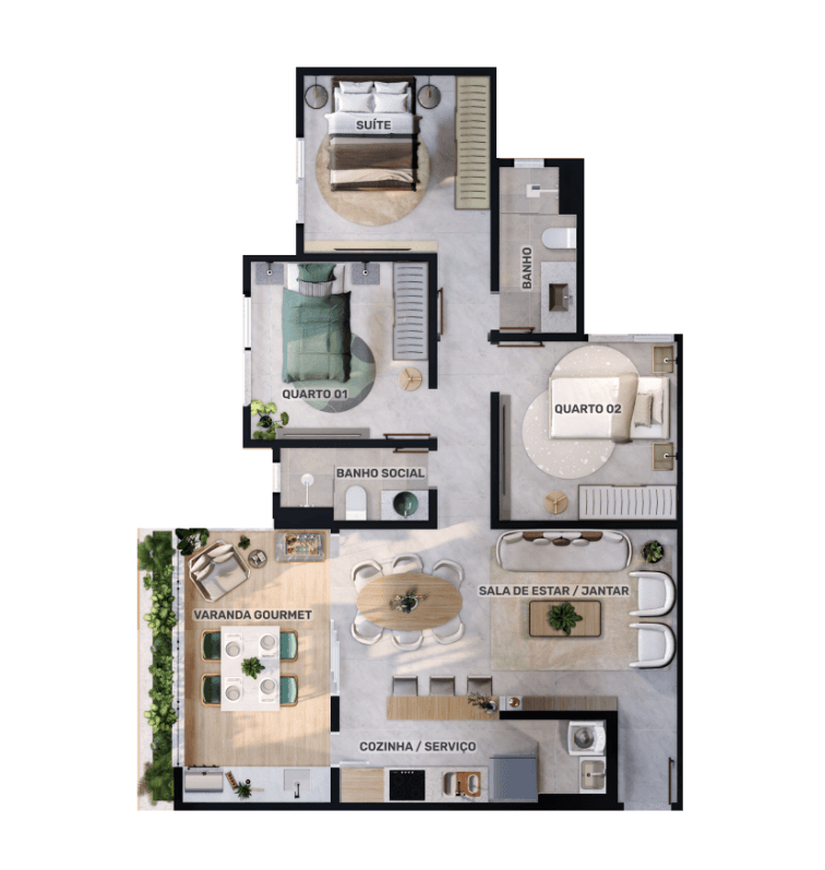Planta PLANTA TIPO 1 (PADRÃO 3 QUARTOS)